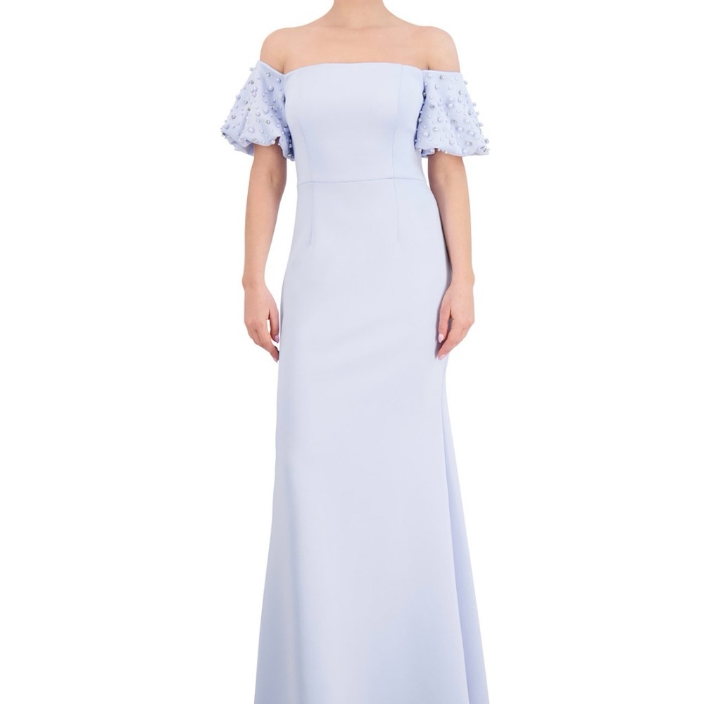 Elegant Off-Shoulder Light Blue Gown